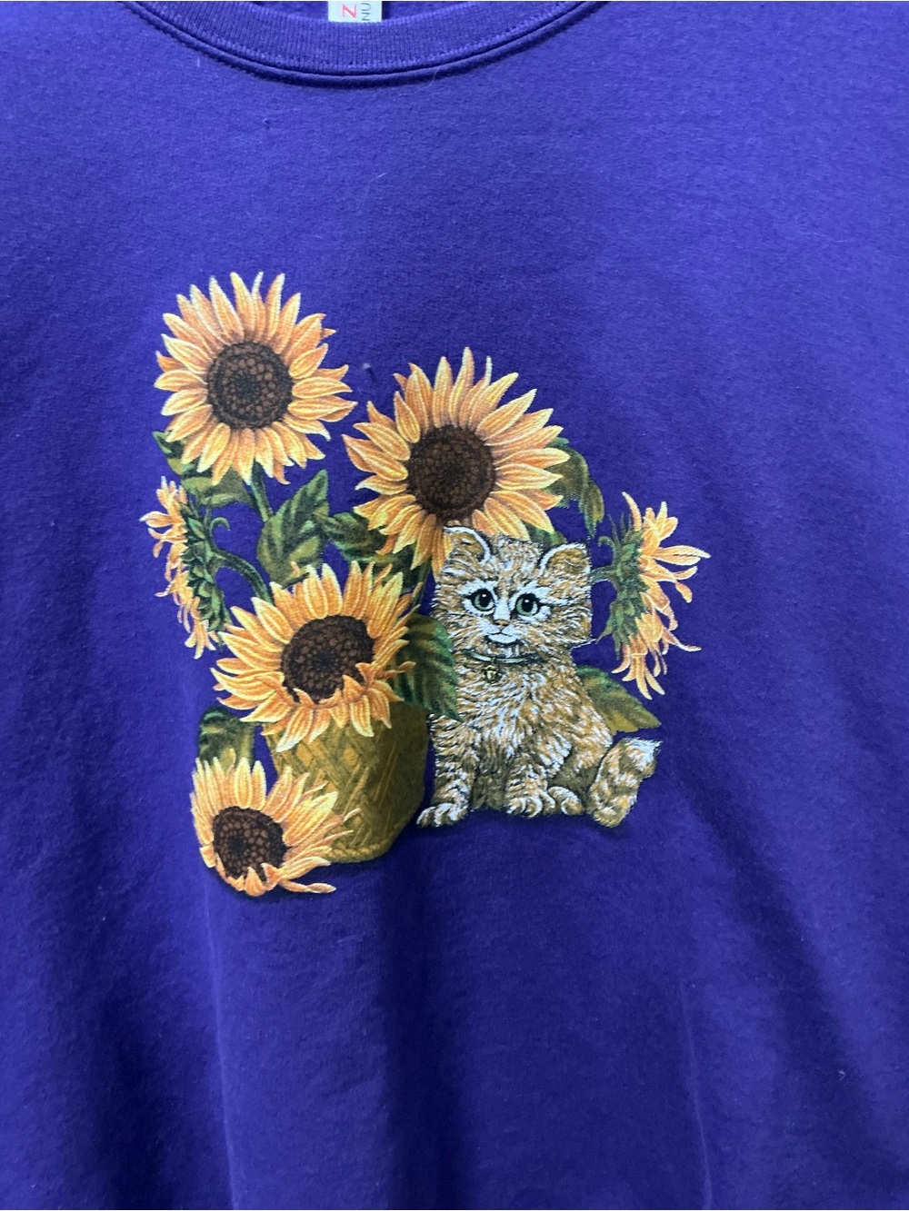 Vintage Jerzees Purple Sweatshirt with Sunflower & Cat Graphic Size XL Grandma - Picture 2 of 4
